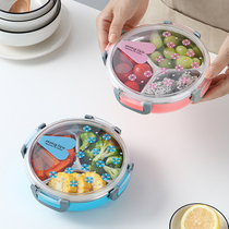  Stainless steel three-grid bento box Childrens baby round separated fruit preservation box out of the portable grid sealed box