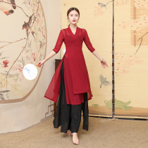 Classical dance Modern contemporary dance practice suit National style irregular top Double-layer wide-leg split pants performance suit suit