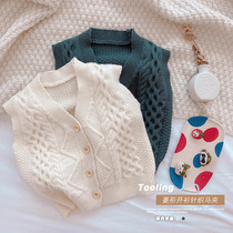  Childrens horse clip 2021 spring mens and womens baby sweater waistcoat cardigan cotton yarn diamond sweater jacket