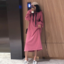 High-end temperament pregnant womens dress autumn women loose autumn winter sweater pregnancy breastfeeding long skirt hooded skirt