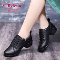 Salana dance shoes womens spring and Autumn new square dance shoes leather mid-heel soft-soled sailor dance shoes