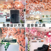Simulation Cherry Blossom Branches Fake Flowers Plastic Peach Blossom Branches Storefront Ceiling Decoration Flowers Vines Day Style Net Red Cherry Blossom Tree Simulation Trees