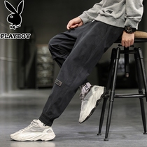 Playboy tooling pants mens ankle-length pants autumn and winter casual pants men plus velvet padded pants winter bunches