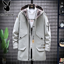 Playboy mens windbreaker long thin autumn fashion casual loose tooling jacket jacket jacket mens spring and autumn