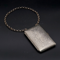 Western antique makeup powder box portable bag silver opening and closing collection rare 90