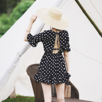 Swimsuit feminine sense gathered conservative cover belly show thin wave point bikini three-piece swimsuit beach backless hot spring