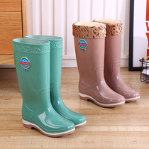 Rain boots high tube long tube rain boots womens water boots water shoes Korean fashion plus velvet non-slip waterproof rubber shoe cover shoes keep warm