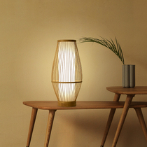 Japanese lamp Bedside lamp Bedroom ins Girl warm bamboo Zen retro bed and breakfast decoration woven small lamp
