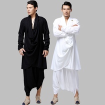 Zen dance practice clothes Chinese style linen Hanfu mens one suit ancient style robe mens fairy style