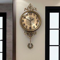European living room silent wall clock home wall swing wall clock decoration metal quartz clock American creative radio clock