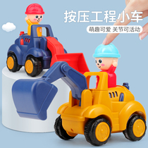  Childrens pressing engineering car Baby inertial road roller excavator car Boy bulldozer toy car