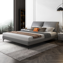 Italian minimalist leather bed Light luxury modern simple double bed Master bedroom 2021 new bedroom wedding bed 1 8 meters