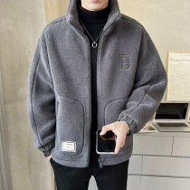 Lamb wool coat mens autumn and winter 2022 new fur one-piece cotton clothing mens grain velvet cotton clothing thickening tide brand