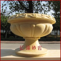 European side flower pot Yijin sandstone FRP flower pot Sandstone round carving relief Garden landscape sculpture Villa decoration