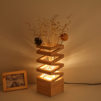Creative simple table lamp decoration log flower arrangement Warm romantic bedroom bedside living room study modern LED table lamp
