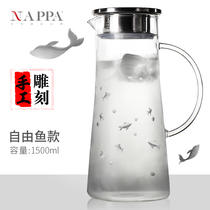 NAPPA European style household glass kettle Hand carved flower cold water kettle Cold water kettle Heat-resistant glass juice lemon pot