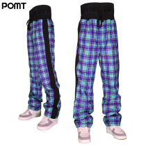 POMT purple green plaid new ski pants men and women with straight tube waterproof windproof warm with snow skirt veneer double board