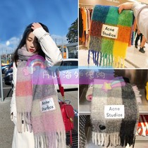 Acne Studios Scarf Mens and Womens Style Rainbow Square Classic Wool Tassel Scarf