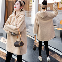 Pregnant women sweater long autumn winter clothing 2021 set fashion plus velvet padded jacket coat wear Women Winter