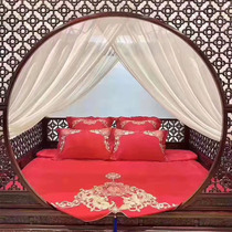 Canopy bed Chinese style solid wood master bedroom double bed home all solid wood four-post hedgehog red sandalwood wedding bed plum blossom canopy bed
