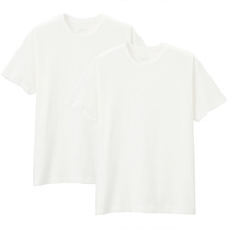 MUJI Mens Thick Tianzhu Woven Round neck short-sleeved T-shirt without side Seams