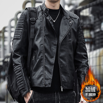 Leather mens trend Korean version of handsome simulation leather jacket stand collar oblique zipper slim-fit riding clothing motorcycle jacket spring and autumn