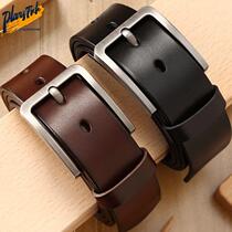 Large size leather pin buckle belt mens fashion Korean version mens casual all-match pure cowhide belt mens fashion