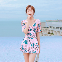 Swimsuit womens summer one-piece conservative belly cover thin swimwear 2021 new seaside fairy fashion ins wind swimsuit