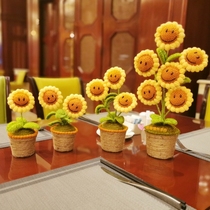 Wu Dajings finished product of the same style hand-woven wool sunflower potted plant simulation sun flower decoration teachers day gift
