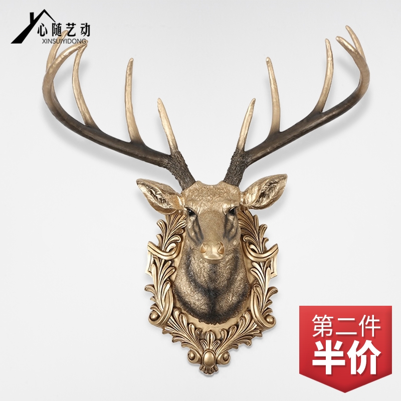 [$73.78] European-style deer head wall hanging retro wall decorations