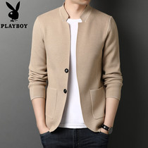Playboy coat mens fashion knitted cardigan mens sweater Korean trend spring new cardigan top