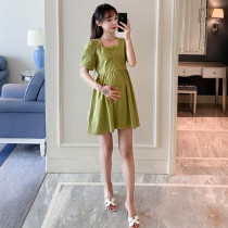 Maternity dress summer dress avocado green skirt new fashion hot mom wear outside the long loose short-sleeved dress female