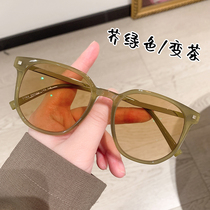 Tea colour discoloration ink mirror Female Korean version Tidal Sunglasses Advanced Sensation Ins anti-UV glare myopia 2022 new