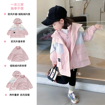 Girls coat autumn and winter clothing 2021 new childrens clothing baby assault three-in-one detachable fleece thickened