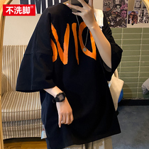 Fat Sub port Wind letter short sleeve T-shirt Male Big code loose handsome Hip Hop Half Sleeve Tide Summer Street Lovers Compassionate