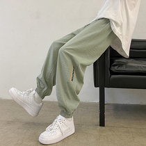Fat ice silk Halon pants Mens large size sports pants quick-drying drawstring pants trend summer thin casual wide-leg pants