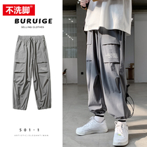 Fatty Japanese functional overalls mens autumn large size loose tie pants Tide brand summer leisure hip hop wide leg pants