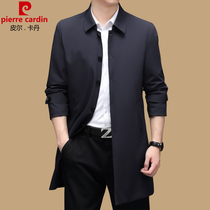 Pierre Cardin long windbreaker men autumn business leisure middle-aged men high-grade lapel spring and autumn coat