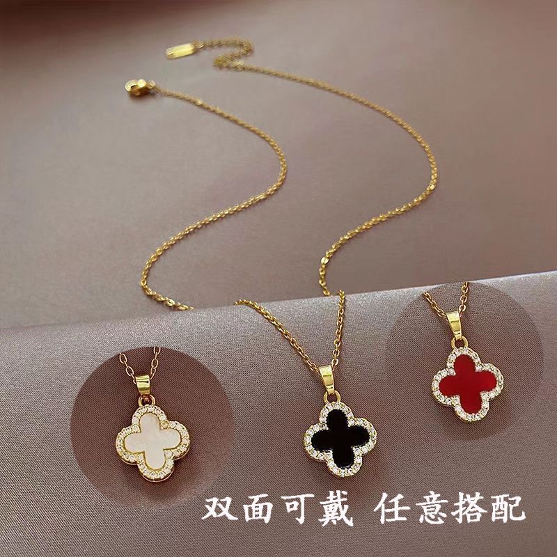 Memory euphemism double-sided Four-leaf clover women's luxury ins small crowd temperament accessories pendant personality small fresh necklace