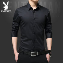 Playboy black shirt male sleeve mens autumn and winter hot-free bullets commercial dress men plus-up shirt