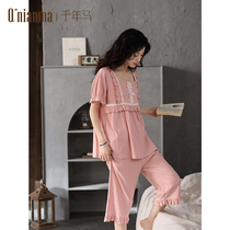 Pajamas womens summer pure cotton short-sleeved princess wind cotton home wear 2021 new summer thin two-piece set
