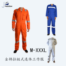 Zipper conjoined work suit Marine mens belt reflective strip cotton repair car auto repair spray paint worker labor protection suit