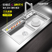  Stepped sink vegetable washing basin single tank 304 stainless steel handmade sink sink Kitchen high and low sink package