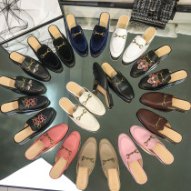 Baotou Half slippers women Summer outwear Mueller shoes 2022 new horse title buttoned flat bottom shoes genuine leather net red sloth
