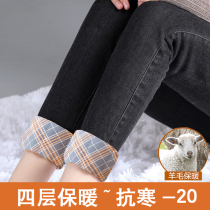 Winter plus velvet thickened slim black small feet denim pants wool warm pants high waist wear cotton pants women