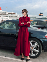  Lecea Alice socialite dress high-end temperament 2021 autumn new thin elegant red shirt skirt