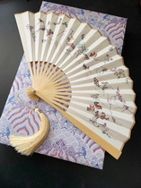 Original Kongfu flower and bird skirt pattern Flower and bird folding fan Rice paper double-sided retro style mens and womens Hanfu turn fan gale