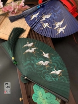 Chinese style all bamboo fan hollow Japanese ancient style hollow crane men and women small portable photography Cheongsam folding fan
