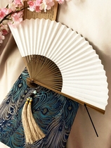 Chinese style 30 square 8 inch Mao full plain white paper fan can be double-sided plain string mens plain folding fan