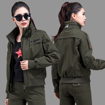 Military green cotton military womens jacket spring and autumn outdoor casual camouflage womens coat fashion trend overalls